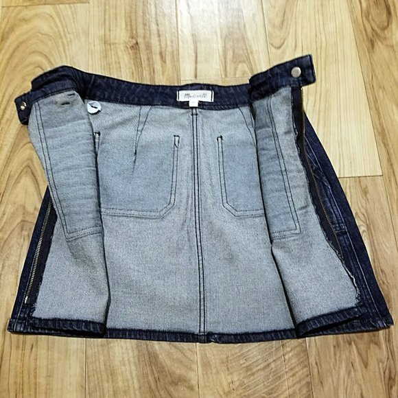 Madewell Dark Wash Zip Front A-Line Denim Blue Jean Mini Skirt 24 Womens 26.5x16 - Picture 5 of 11